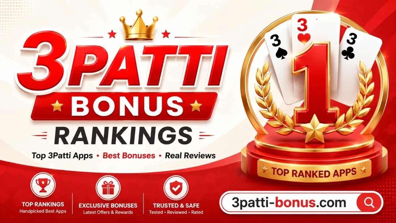 3 Patti Bonus leaderboard hero with red and gold highlights